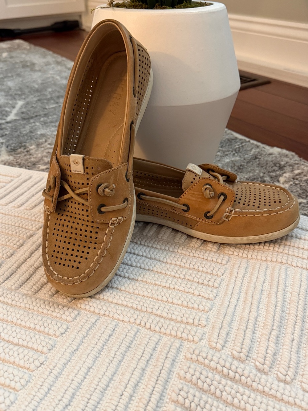 Sperry Women's Tan Coil Ivy Perforated Leather Boat Loafers